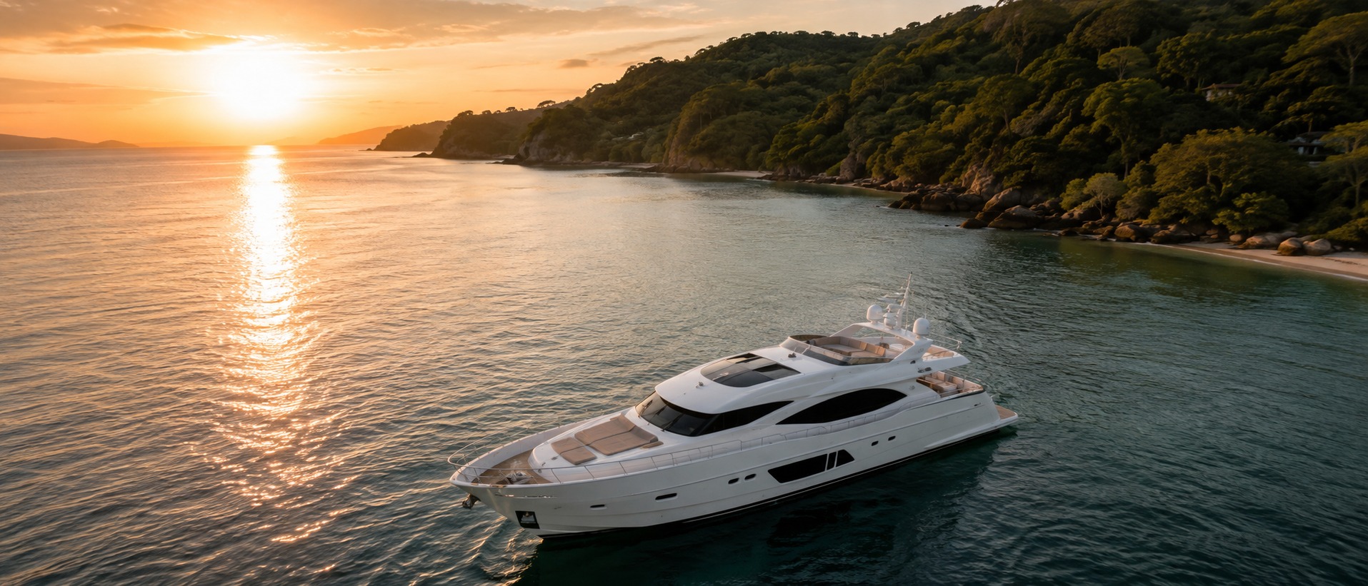 MRR flagship charter yacht at golden hour